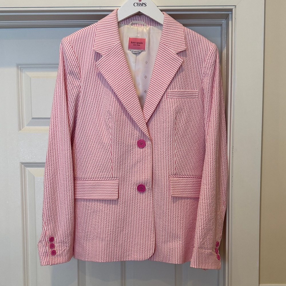 Kate Spade Pink and White Striped Seersucker Blazer